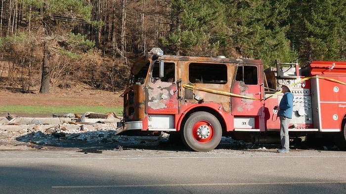 Burned fire truck in Detroit